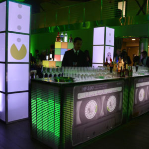 Bartender at Pac-Man themed bar