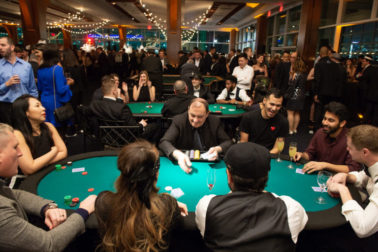 Happy people playing poker