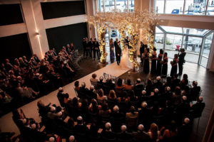 View of wedding ceremony under Chuppah from above