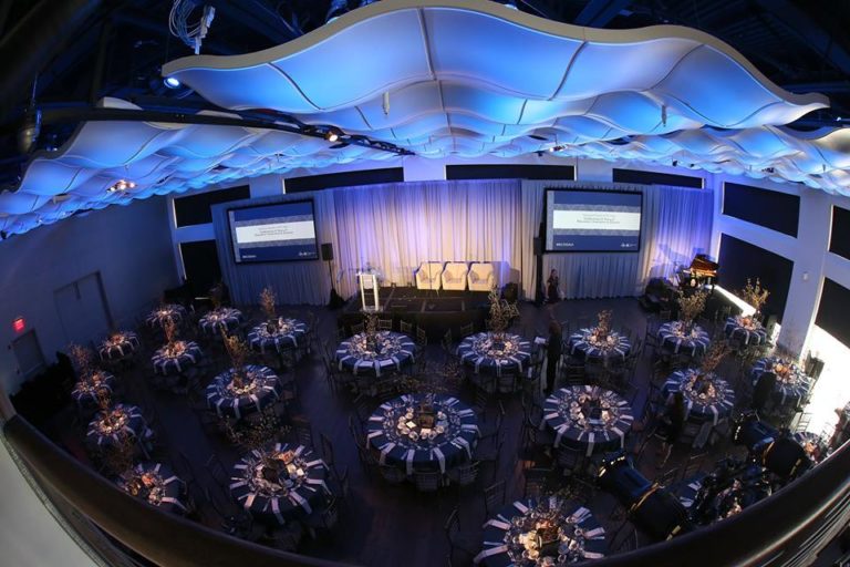 Shot from above of tables set at Current