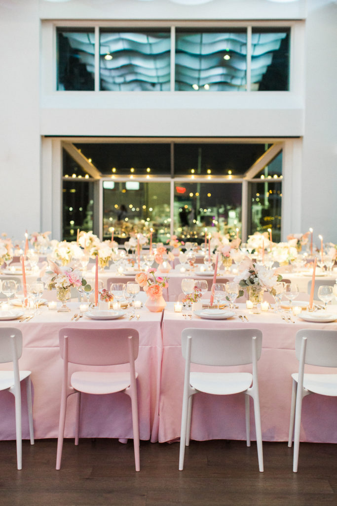 Dinner set at Current in pink and white