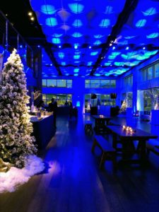 Holiday Party at Current showing rustic Winter Lodge Cabin feel in the space