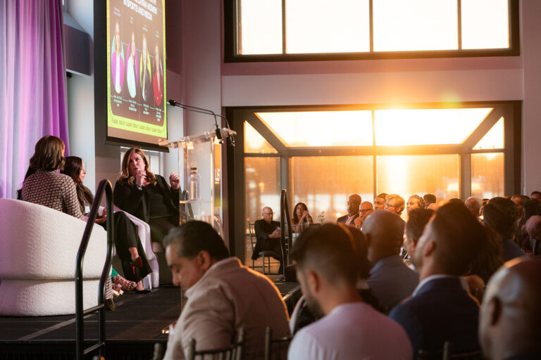 Current Meeting Presentation with stage over sunset