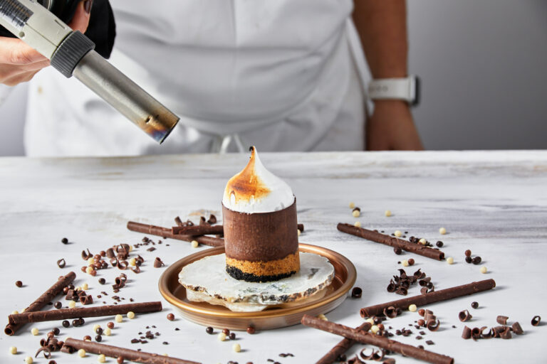 Dark Chocolate Smores Custard Cake