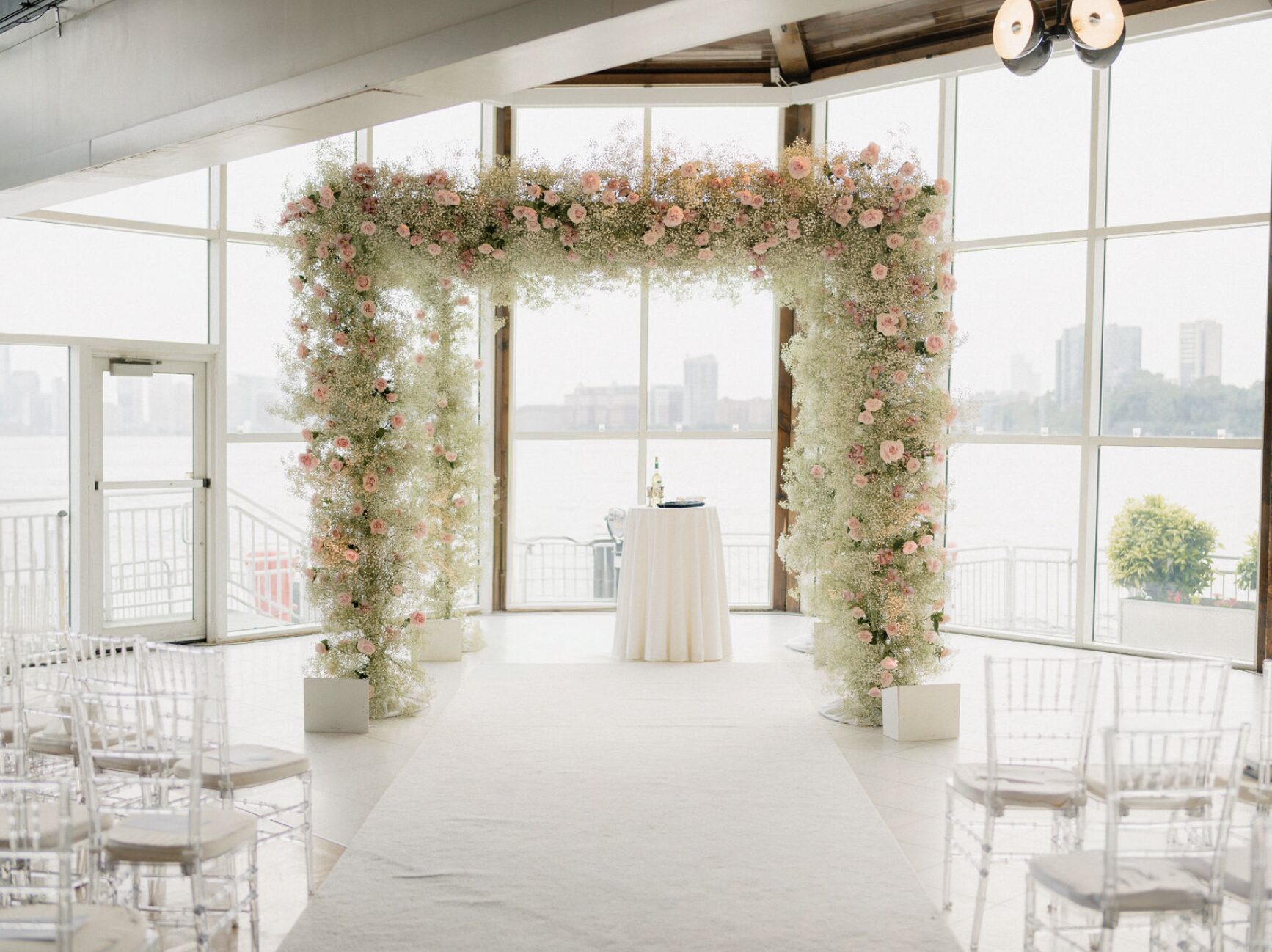 The Lighthouse, Pier 61 Wedding Altar and view of Jersey City
