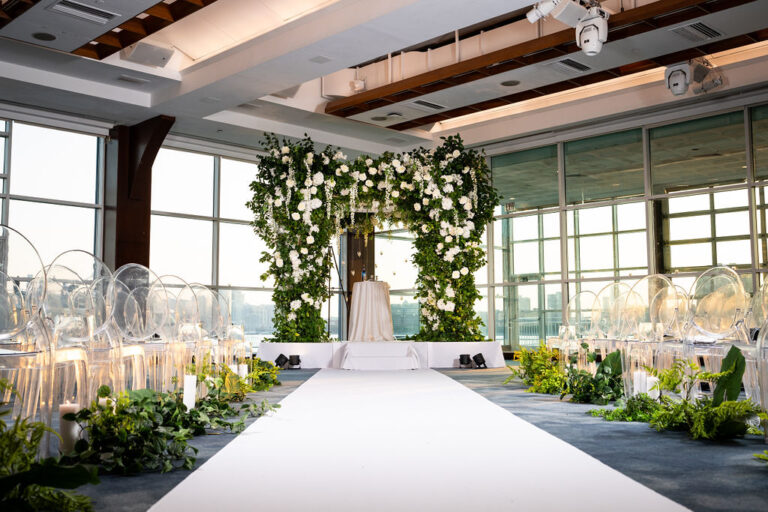 White Runner and white chuppah at Pier Sixty