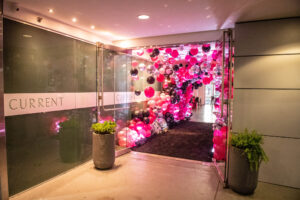 Entrance for Bat Mitzvah in Black and Pink at Current Pier 59