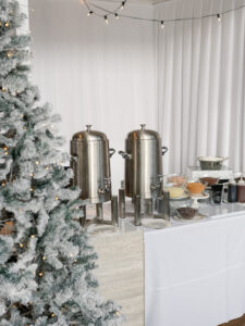 Hot chocolate and Christmas Decor for a Holiday Party at The Lighthouse