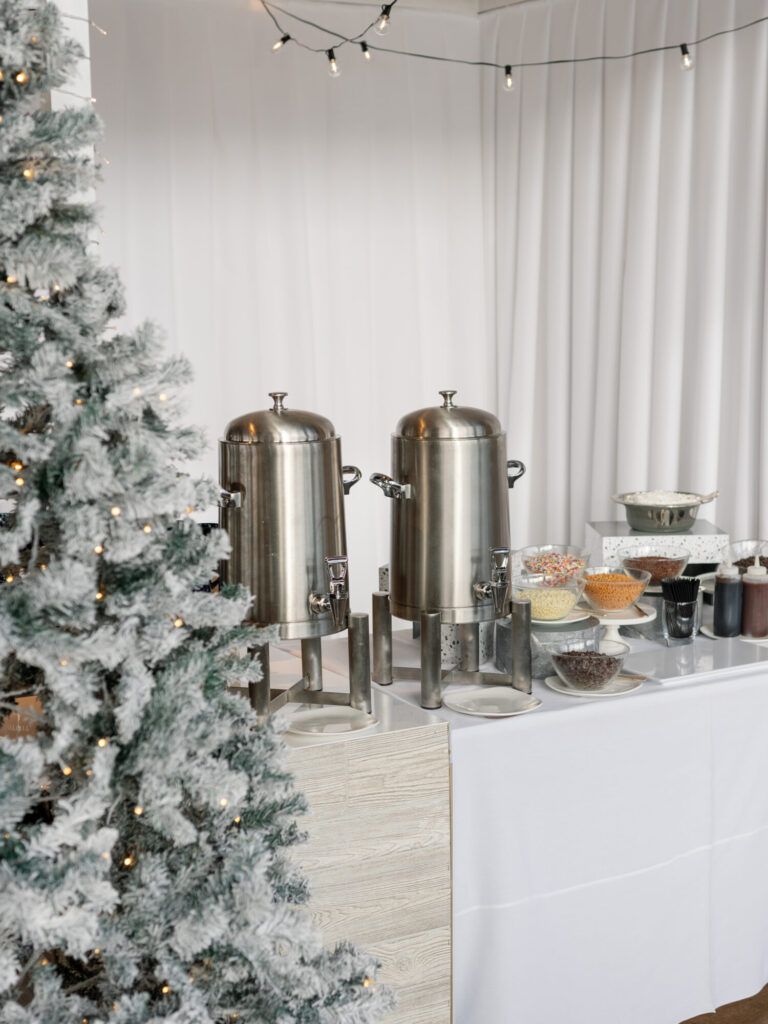 Hot chocolate and Christmas Decor for a Holiday Party at The Lighthouse