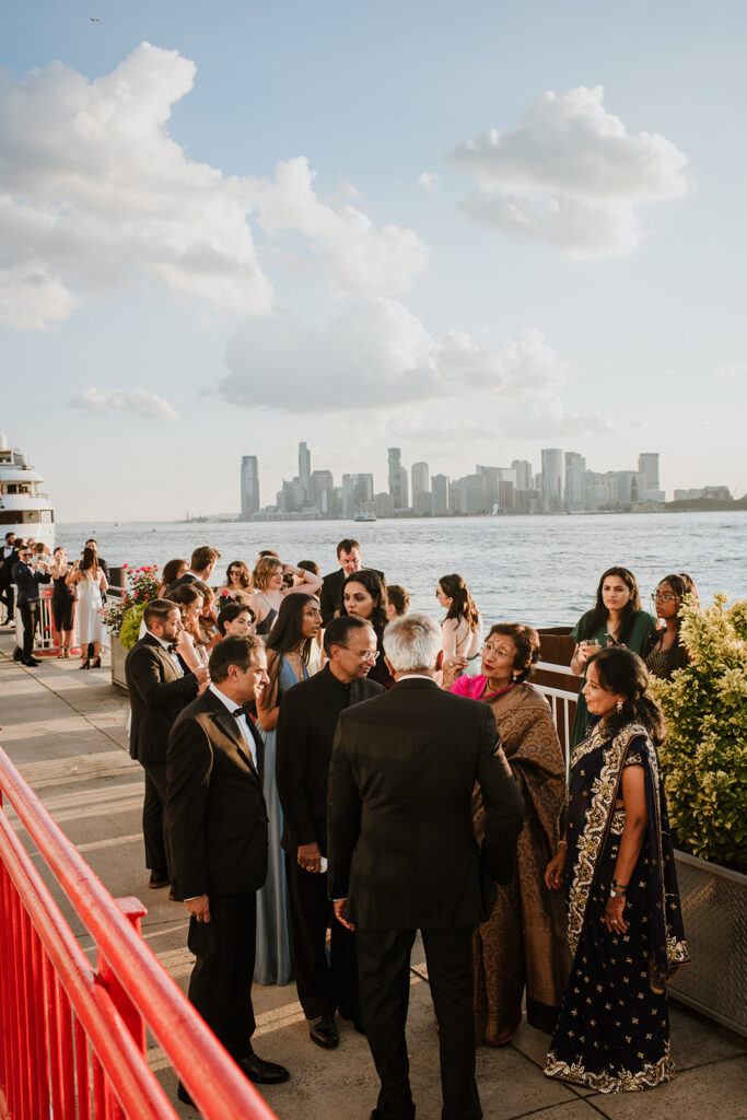 Indian Weddings - Cocktail Hour taking place in the outdoor veranda at Pier Sixty
