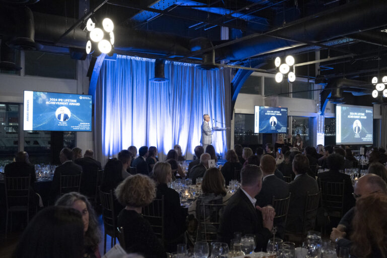 Multi screen projection set up on stage for the Institute for Public Relations Gala at The Lighthouse