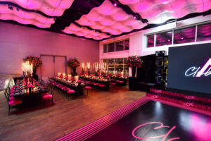 Table Decor in a Lounge Set up in Black and Hot Pink Theme at Mitzvah at Current