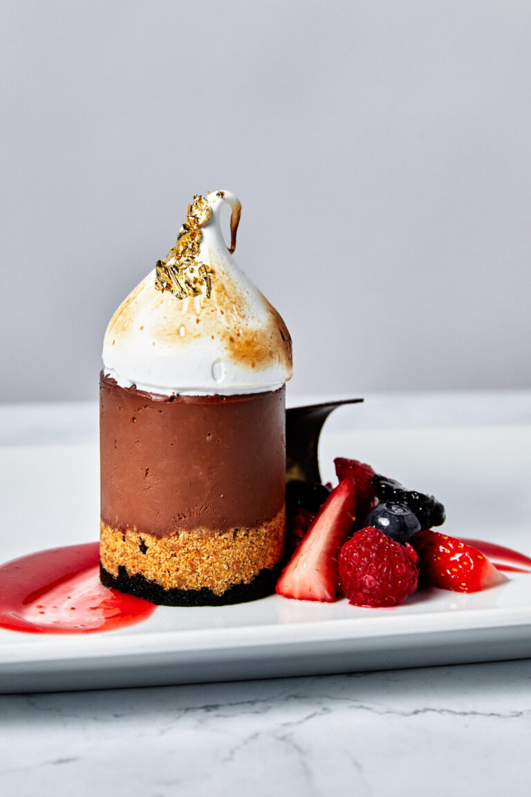 dark chocolate s'mores custard cake