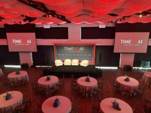 Crescent rounds facing the stage at the TIME100 AI Leadership Forum at Current, Chelsea Piers